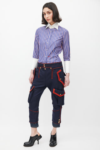 DSquared2 Navy & Red Cropped Tapered Trouser