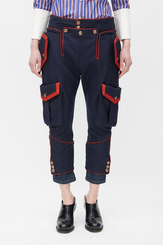 DSquared2 Navy & Red Cropped Tapered Trouser