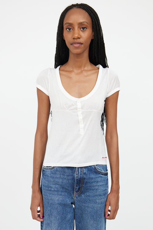 DSquared2 White & Red Embroidered Logo Top