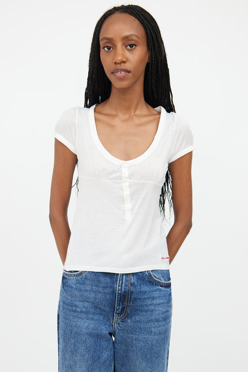 DSquared2 White & Red Embroidered Logo Top