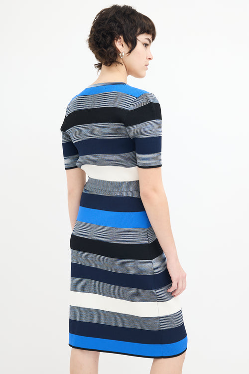 Diane von Furstenberg Blue & Multi Knit Stripe Midi Wrap Dress