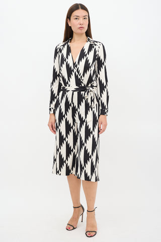 Black & Cream Silk Abstract Wrap Jumpsuit