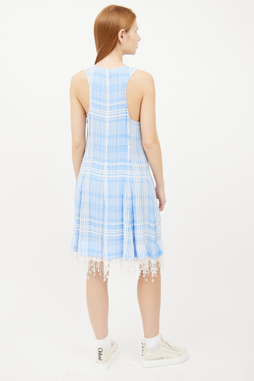 Diane von Furstenberg Blue & White Plaid Embellished Hem Dress