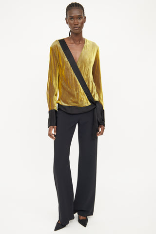 Diane von Furstenberg Yellow & Black Stripe Tie Sheer Top