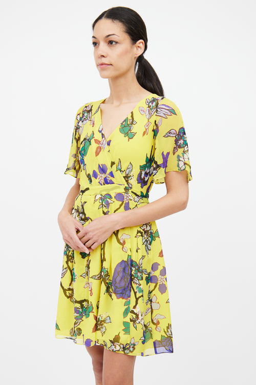Diane von Furstenberg Yellow Multi Colour Floral Wrap Dress