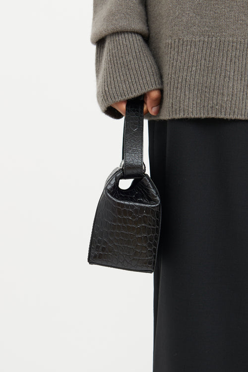 Dries Van Noten Black Embossed Top Handle Bag