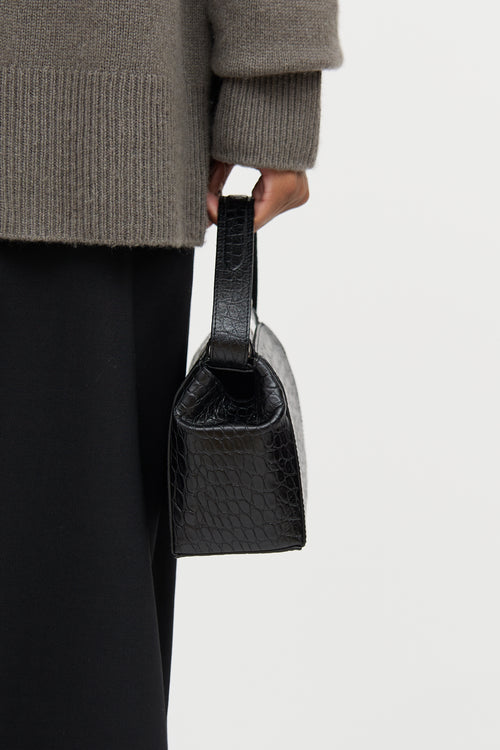 Dries Van Noten Black Embossed Top Handle Bag