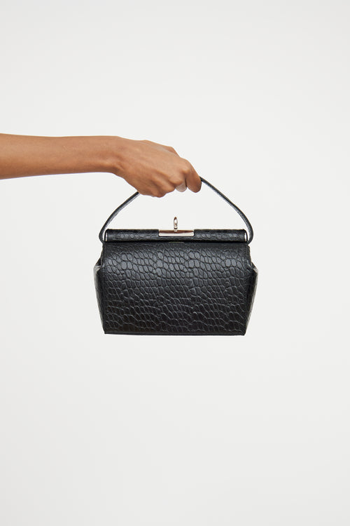 Dries Van Noten Black Embossed Top Handle Bag