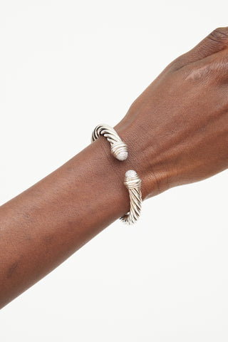 Sterling Silver & Diamond Classic Cable Hinged Cuff