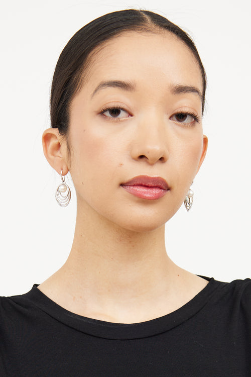Sterling Silver Pearl Diamond Crossover Earrings