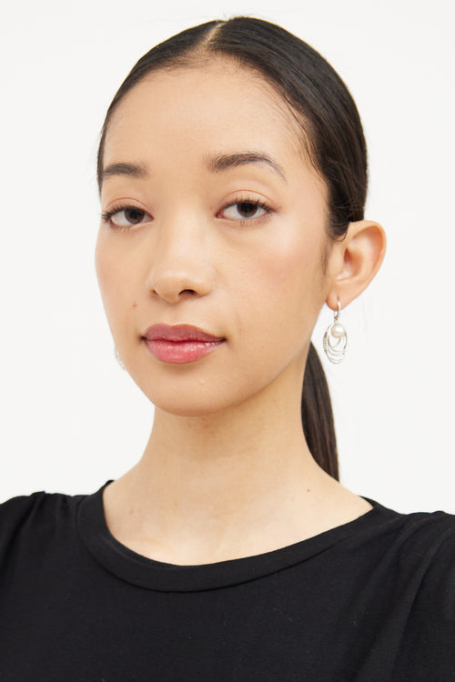 Sterling Silver Pearl Diamond Crossover Earrings