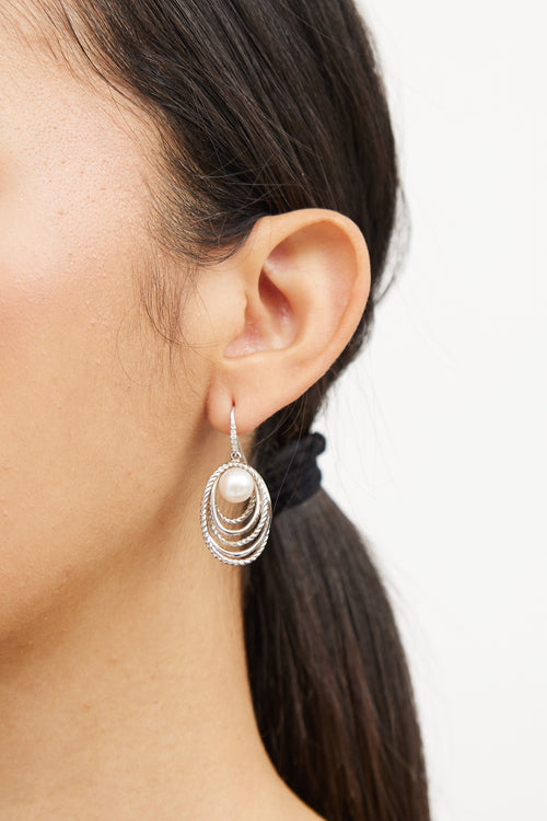 Sterling Silver Pearl Diamond Crossover Earrings