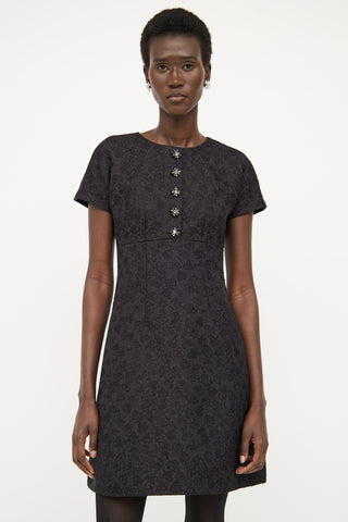 Dolce & Gabbana Black Brocade Short Sleeve Dress