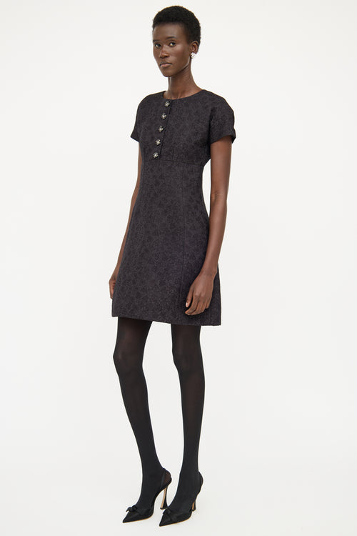 Dolce & Gabbana Black Brocade Short Sleeve Dress