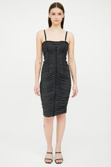 Dolce & Gabbana Grey & Black Ruched Corset Dress