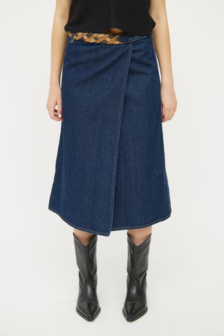 Dolce & Gabbana Dark Wash Slit Denim Midi Skirt