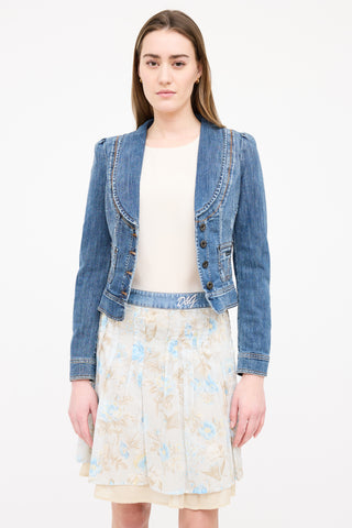 Dolce & Gabbana Medium Wash Distressed Denim Blazer