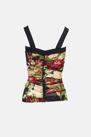 Dolce & Gabbana Silk Floral Ruched Sheer Top