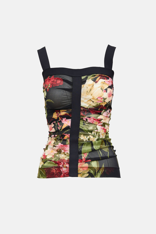 Dolce & Gabbana Silk Floral Ruched Sheer Top