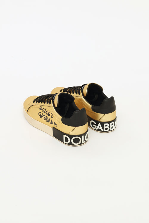 Dolce & Gabbana Gold Portofina Low Top Sneakers