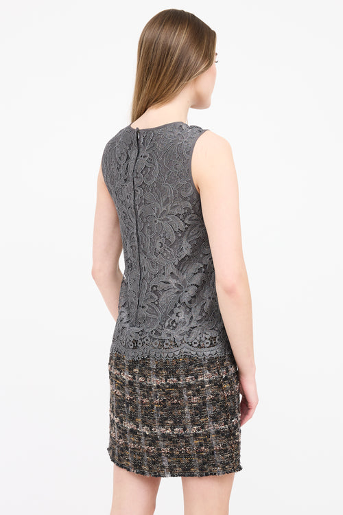 Dolce & Gabbana Floral Brocade Tweed Dress