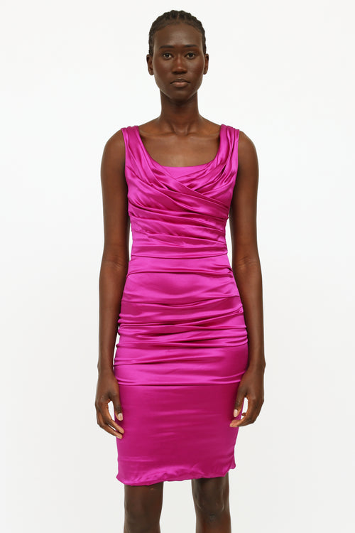 Dolce & Gabbana Purple Ruched Silk Blend Dress