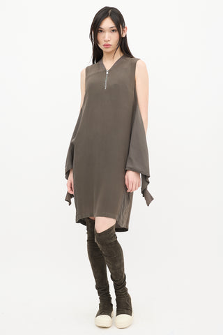 Damir Doma Taupe Silk Shoulder Cutout Dress