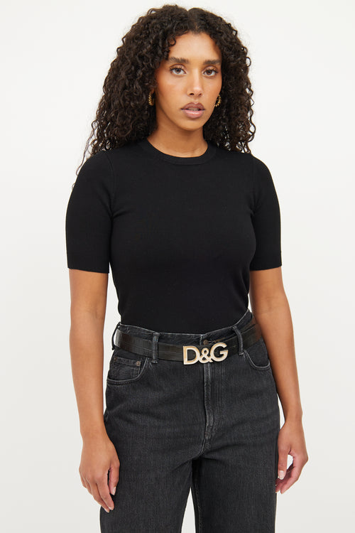 Dolce & Gabbana Black Embossed Silver Logo Belt