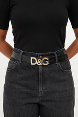 Dolce & Gabbana Black Embossed Silver Logo Belt
