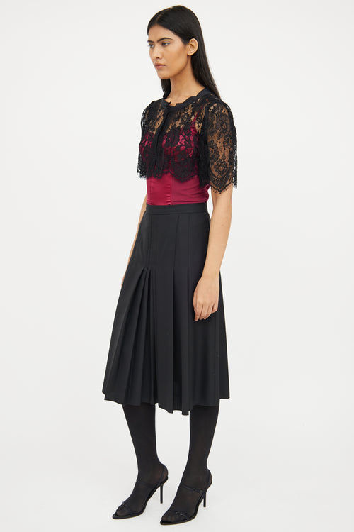 Dolce & Gabbana Black Pleated Wool Silk Midi Skirt