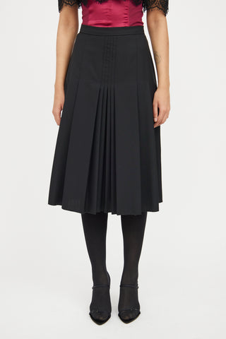 Dolce & Gabbana Black Pleated Wool Silk Midi Skirt