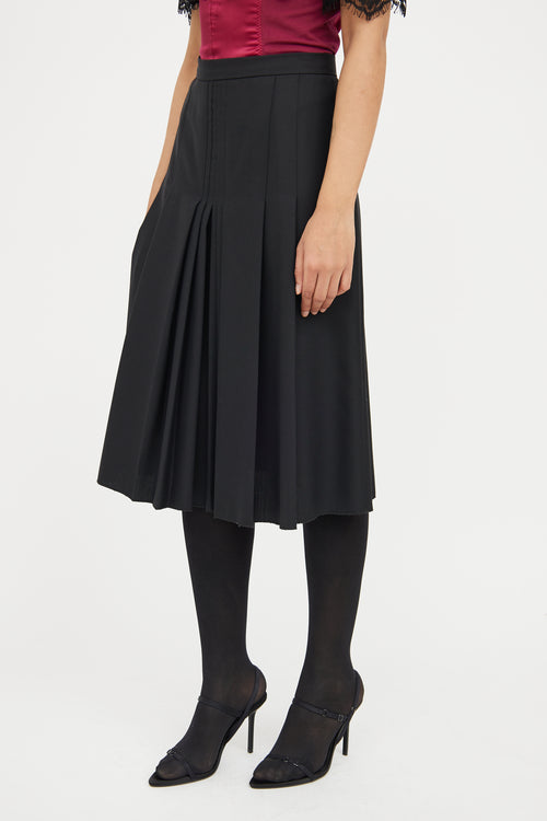 Dolce & Gabbana Black Pleated Wool Silk Midi Skirt