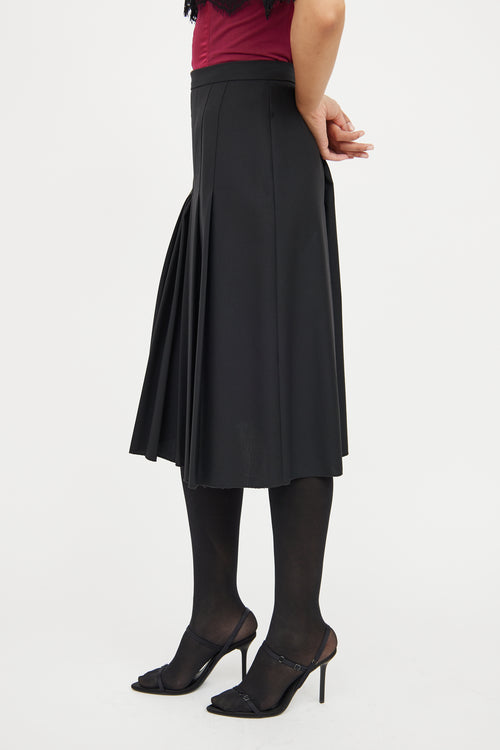 Dolce & Gabbana Black Pleated Wool Silk Midi Skirt