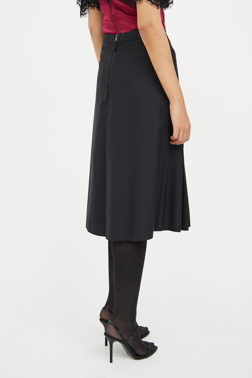 Dolce & Gabbana Black Pleated Wool Silk Midi Skirt