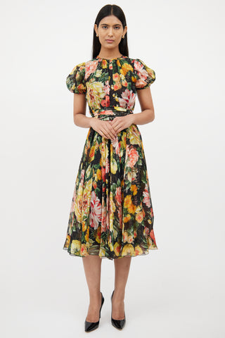 Dolce & GabbanaBlack & Multi Floral Silk Dress