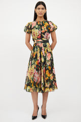Dolce & GabbanaBlack & Multi Floral Silk Dress
