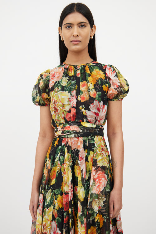 Dolce & GabbanaBlack & Multi Floral Silk Dress