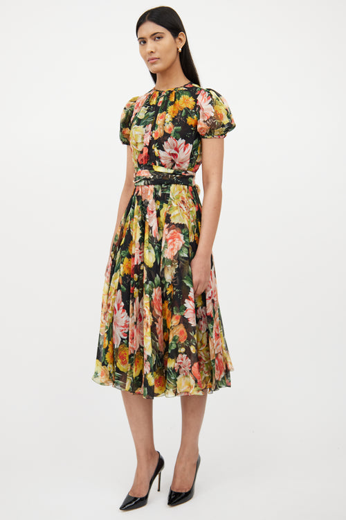 Dolce & GabbanaBlack & Multi Floral Silk Dress