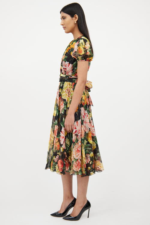 Dolce & GabbanaBlack & Multi Floral Silk Dress