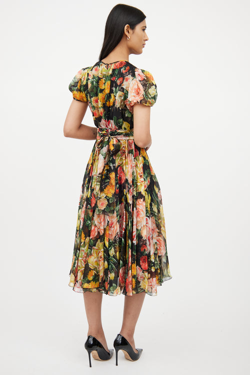 Dolce & GabbanaBlack & Multi Floral Silk Dress