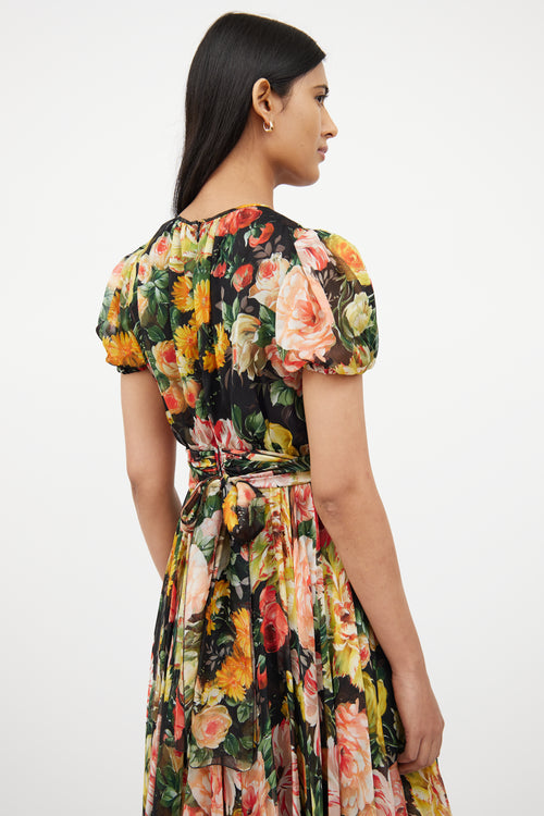 Dolce & GabbanaBlack & Multi Floral Silk Dress