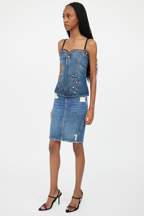 Dolce & Gabbana Medium Wash Distressed Denim Skirt