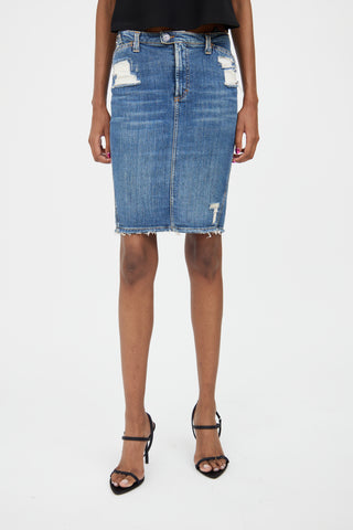 Dolce & Gabbana Medium Wash Distressed Denim Skirt
