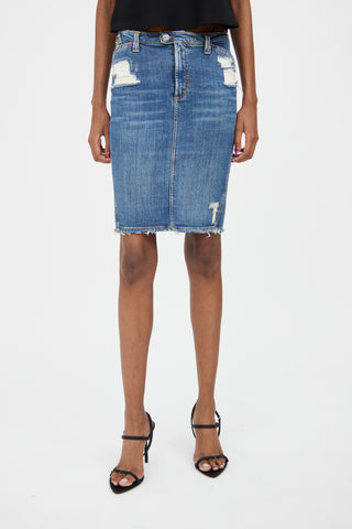 Dolce & Gabbana Medium Wash Distressed Denim Skirt