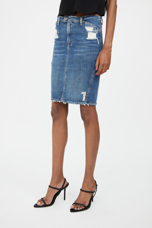 Dolce & Gabbana Medium Wash Distressed Denim Skirt