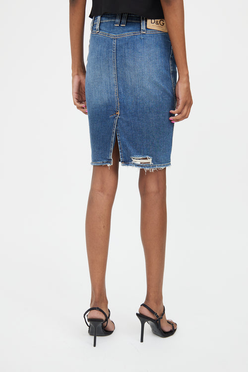 Dolce & Gabbana Medium Wash Distressed Denim Skirt