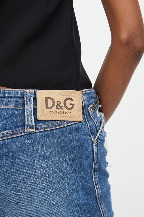 Dolce & Gabbana Medium Wash Distressed Denim Skirt