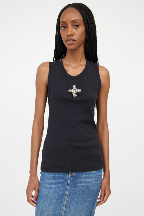 Dolce & Gabbana Black & Silver Jewel Cross Tank Top