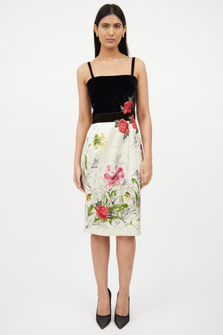 Dolce & GabbanaBlack Velvet & Cream Floral Dress