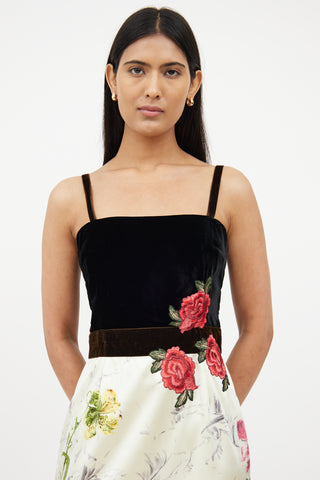 Dolce & GabbanaBlack Velvet & Cream Floral Dress